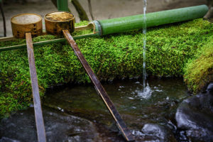 Fontaine en bambou au Parc oriental de maulévrier